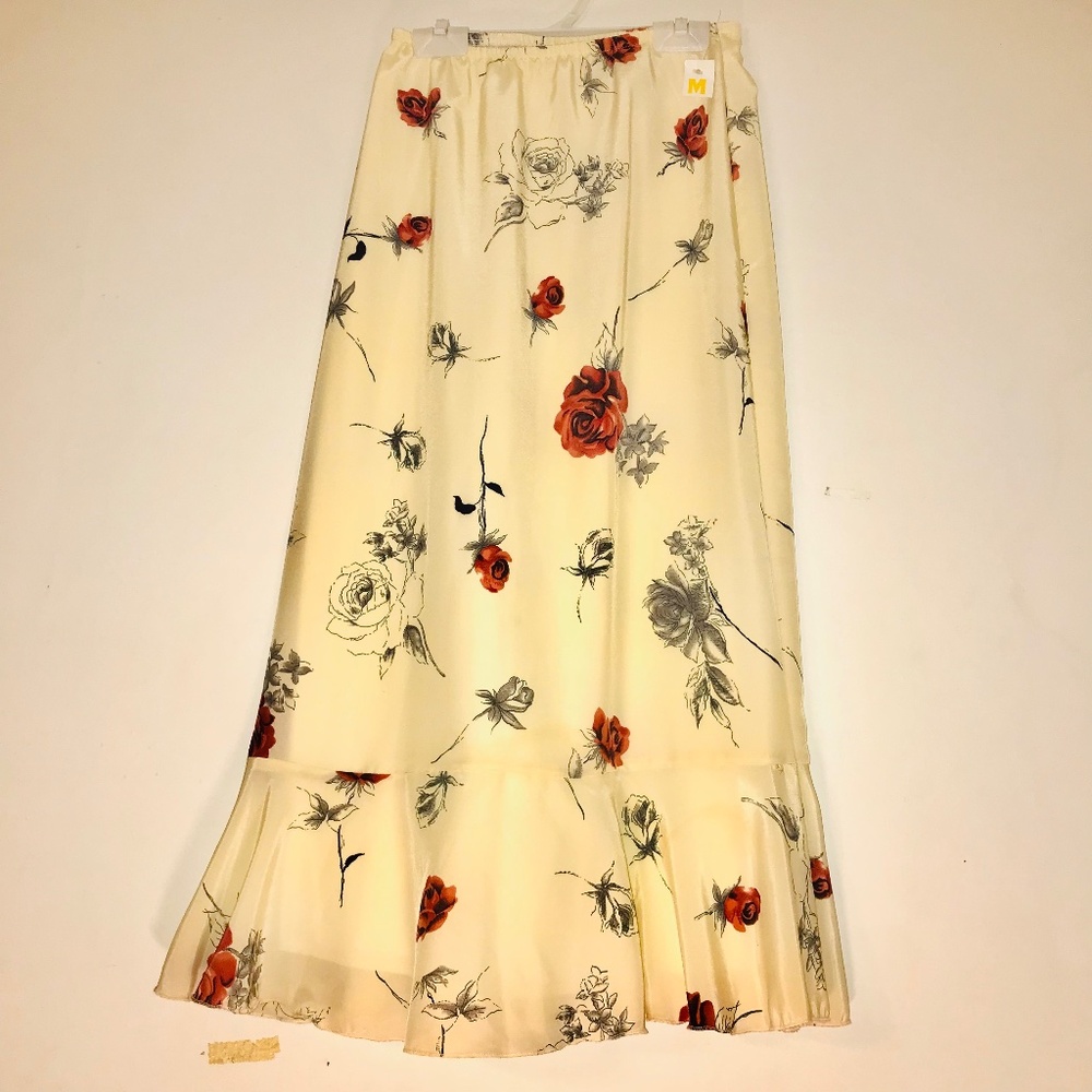 NWT Vintage Dodi Fashion Inc Cream Floral Maxi Skirt Blue Red Roses M Boho Y2K